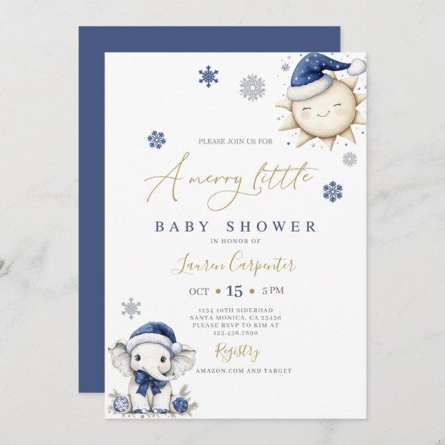 Navy Blue Merry Little Baby Shower Invitation (Front/Back)
