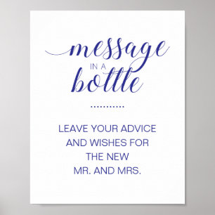 Navy Blue Message In A Bottle Wedding Advice Sign