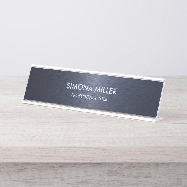 Navy Blue Metallic Background  Desk Name Plate (Front)