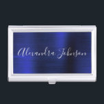Navy Blue Metallic Foil Modern Business Business Card Holder<br><div class="desc">Navy Blue Foil Metallic Stainless Steel Minimalist Business Card Holder with white lettered script signature typography for the monogram. The Foil Metal Business Card Holders can be customised with your name. Please contact the designer for customised matching items.</div>