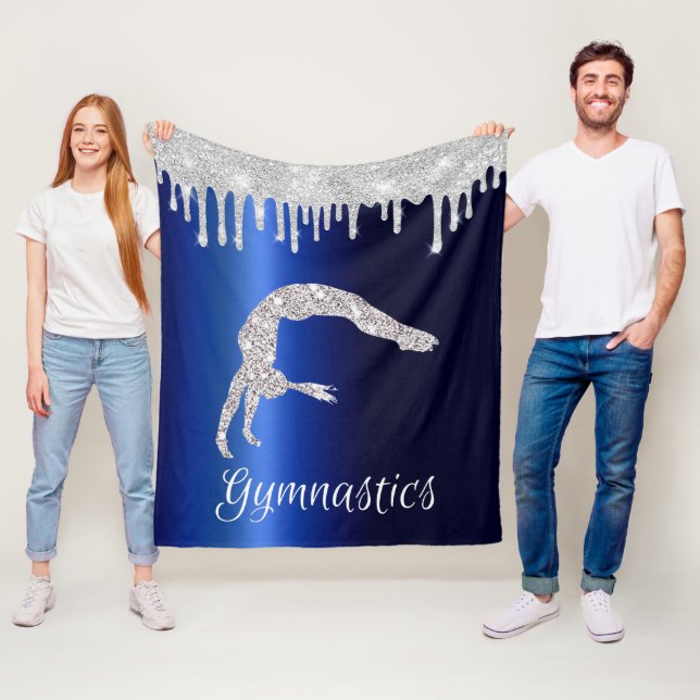 Navy Blue Metallic Silver Sparkle Gymnastics Fleece Blanket (In Situ)
