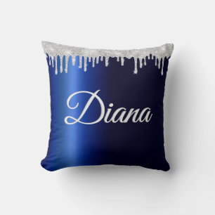 Navy Blue Metallic Silver Sparkle Personalised Cushion