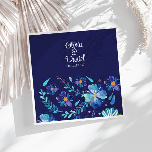 Navy Blue Mexican Floral Fieasta Wedding Napkin