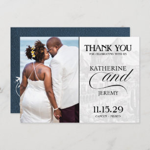 Navy Blue Mexico Passport Thank You Card