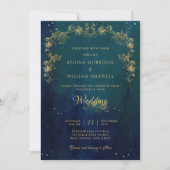 Navy Blue Mid Summer Night Dream Celestial Wedding Invitation (Front)