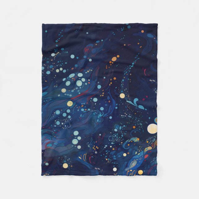 Navy blue midnight swirl galaxy abstract fleece blanket (Front)