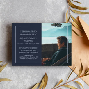 Navy Blue Minimal Celebrating Life   Custom Photo Invitation