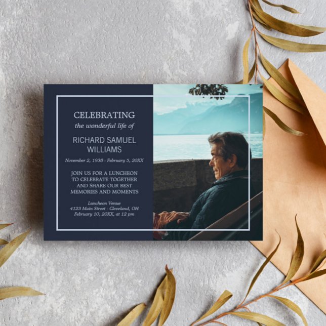 Navy Blue Minimal Celebrating Life | Custom Photo Invitation (Creator Uploaded)