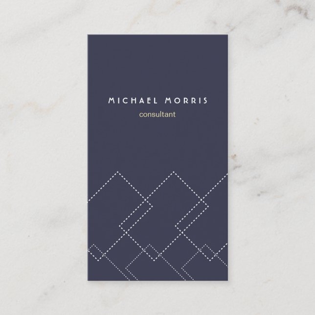 Navy blue minimal geometric modern pattern business card (Front)