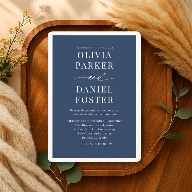 Navy Blue Minimal Modern Elegant Wedding Invitation (Creator Uploaded)