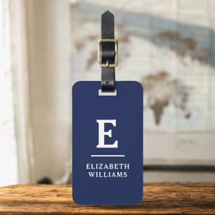 Navy Blue Minimal Modern Monogram Luggage Tag