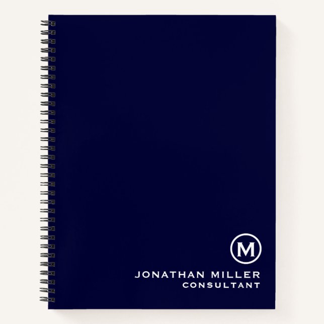 Navy Blue Minimal Monogram Notebook (Front)