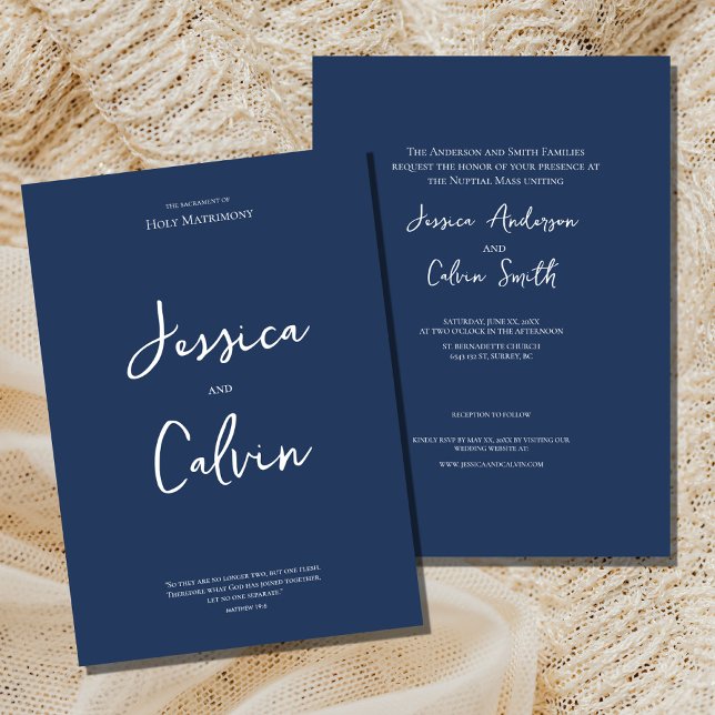 Navy Blue Minimal Religious Wedding Invitation  (Creator Uploaded)