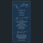 Navy Blue Minimal Wedding Ceremony Program<br><div class="desc">Minimal wedding program featuring modern script font on a navy blue background. All the wedding ceremony information and the wedding party's name listed on this program.</div>