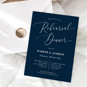 Navy Blue Minimal Wedding Rehearsal Dinner Invitation