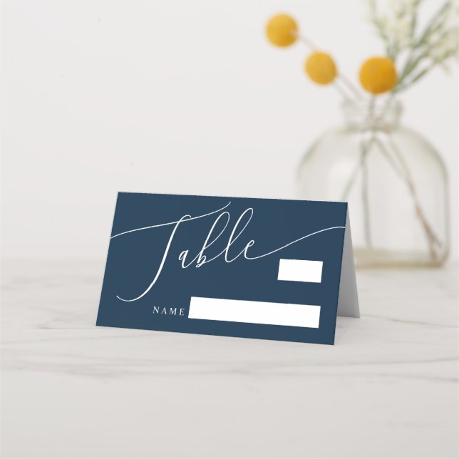 Navy Blue Minimal Wedding Table Number Place Card (Front)