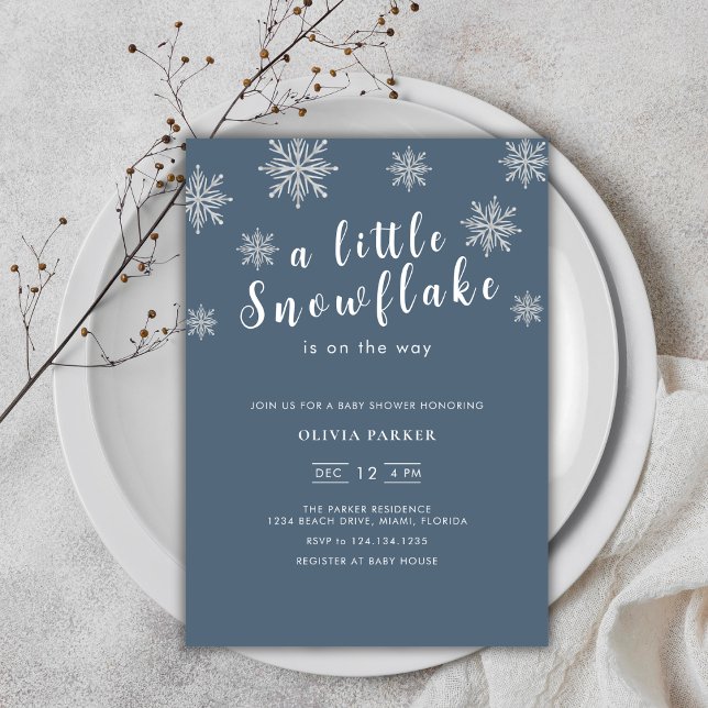 Navy Blue Minimalist Boho Blue Winter Baby Shower  Invitation (Navy Blue Minimalist Boho Blue Winter Baby Shower Invitation)