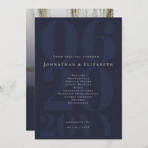 Navy Blue Minimalist Bold Type Photo Wedding Program