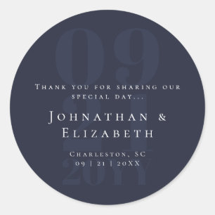 Navy Blue Minimalist Bold Type Wedding Favour Classic Round Sticker