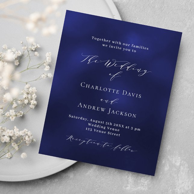Navy blue minimalist budget wedding invitation (Creator Uploaded)