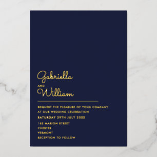 Navy Blue Minimalist Chic Script Wedding Gold