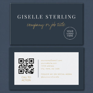 Navy Blue Minimalist Company Logo QR Code Business Card