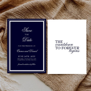 Navy Blue Minimalist Elegant Formal Wedding Save The Date