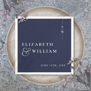 Navy Blue Minimalist Elegant Monogram Wedding Napkin