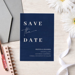 Navy Blue Minimalist Elegant Photo Save the Date Vellum Invitations