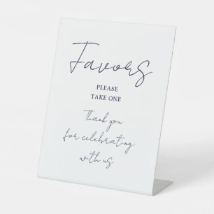 Navy Blue Minimalist Elegant Script Favours Pedestal Sign