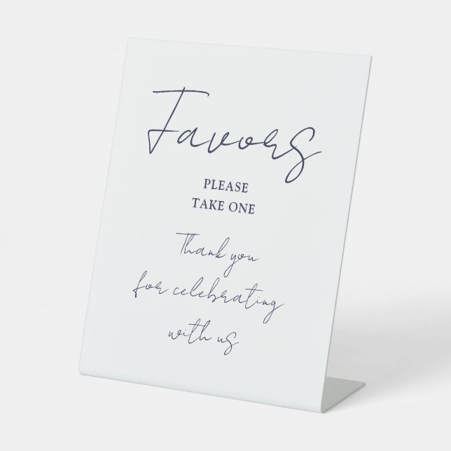 Navy Blue Minimalist Elegant Script Favours Pedestal Sign (Front)