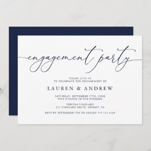Navy Blue Minimalist Engagement Party Invitation