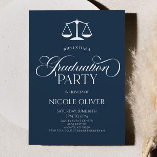 Navy Blue Minimalist Lawyer Scale Graduation Invitation