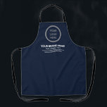 Navy Blue Minimalist Modern Custom Logo Branded Apron<br><div class="desc">Boost your culinary experience with this modern navy blue apron. Featuring a custom logo, company name, and slogan, this apron combines elegance and functionality. The navy blue theme exudes professionalism and cleanliness, making it perfect for chefs, restaurant staff, or home cooks. The minimalist design ensures a versatile canvas for personalised...</div>