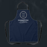 Navy Blue Minimalist Modern Custom Logo Branded Apron<br><div class="desc">Boost your culinary experience with this modern navy blue apron. Featuring a custom logo, company name, and slogan, this apron combines elegance and functionality. The navy blue theme exudes professionalism and cleanliness, making it perfect for chefs, restaurant staff, or home cooks. The minimalist design ensures a versatile canvas for personalised...</div>