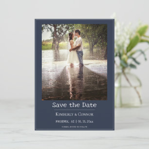Navy Blue Minimalist Modern Photo Save The Date