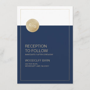 Navy blue minimalist modern wedding reception card