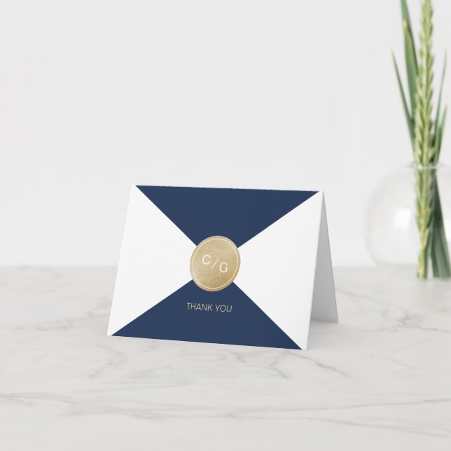 Navy blue minimalist modern wedding thank you (Front)