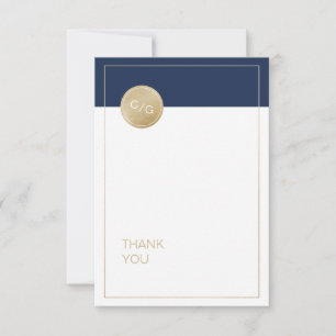 Navy blue minimalist modern wedding thank you card