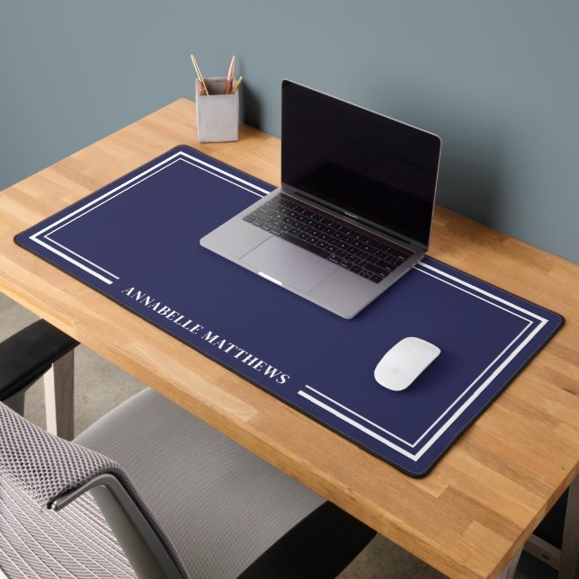 Navy Blue Minimalist Monogram Desk Mat (Office 2)