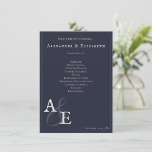 Navy Blue Minimalist Monogram Wedding Program