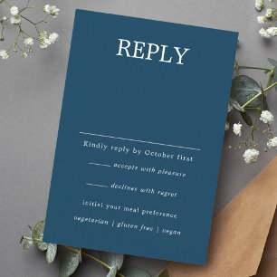 Navy Blue Minimalist Personalised Wedding RSVP  Enclosure Card