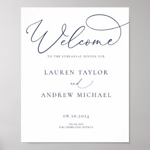 Navy Blue Minimalist Rehearsal Dinner Sign