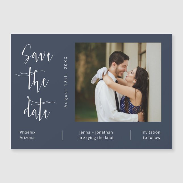Navy Blue Minimalist Save the Date Photo Magnet (Front)