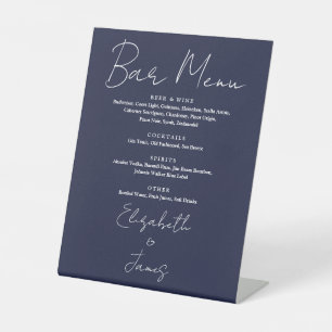 Navy Blue Minimalist Script Bar Menu Pedestal Sign