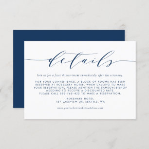 Navy Blue Minimalist Script Wedding Details Enclosure Card