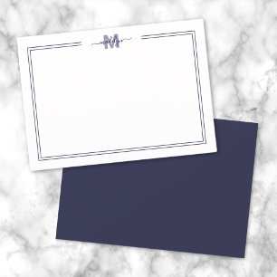 Navy Blue Minimalist Two Border Monogram Card