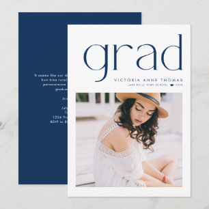 Navy Blue Minimalist Typography Photo Graduation Announcement