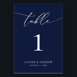 Navy Blue Minimalist Wedding | Event Custom Table Number<br><div class="desc">(**PLEASE NOTE: To order,  simply adjust your table number (and name/date) and add each number to your cart separately. Then check out once you are finished.) Beautiful,  elegant,  modern and minimalist,  table number card. Fully customisable with your names (or Event Name) and Date.</div>