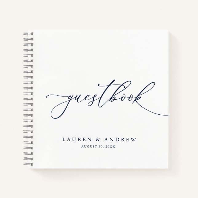 Navy Blue Minimalist Wedding Guestbook Notebook (Front)